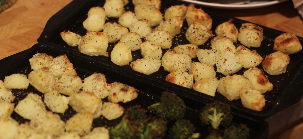 Roast potatoes and broccoli